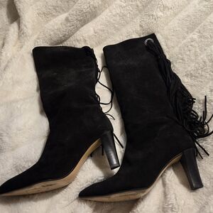 ZARA HIGH SUEDE  LEATHER BOOTS WITH FRINGE US 7